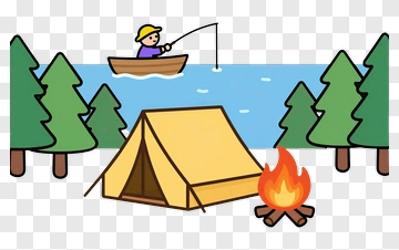 Camping Scene With Fisherman And Tent PNG