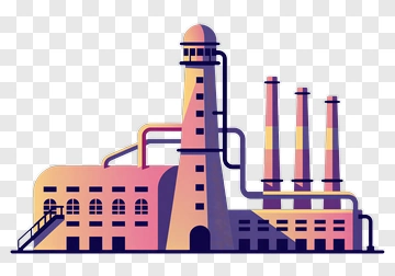 Industrial Factory With Smokestacks PNG