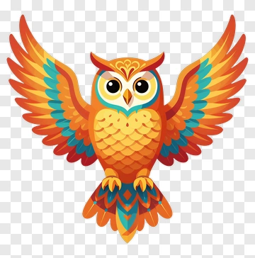Colorful Cartoon Owl With Outstretched Wings PNG