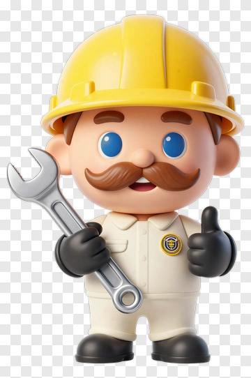 3D Cartoon Construction Worker Holding A Wrench PNG