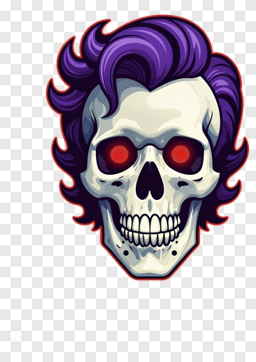 Cartoon Skull With Purple Hair And Red Eyes PNG