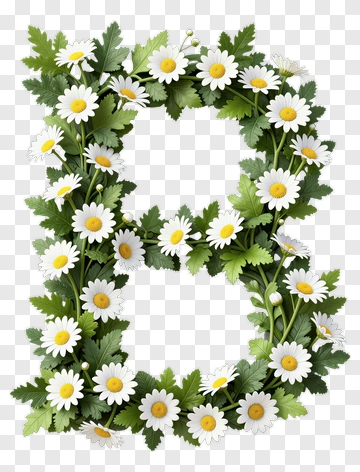 Floral Letter B With Daisies And Leaves PNG