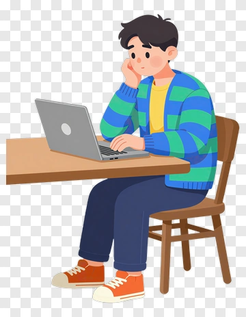 Student Using A Laptop While Sitting At A Desk PNG