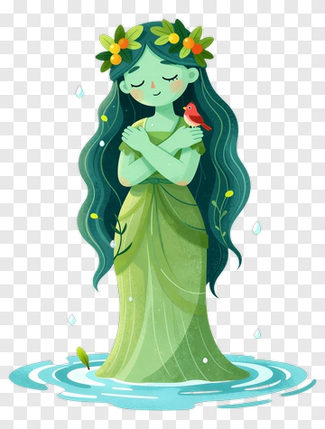 Cartoon Nature Goddess Standing In Water PNG