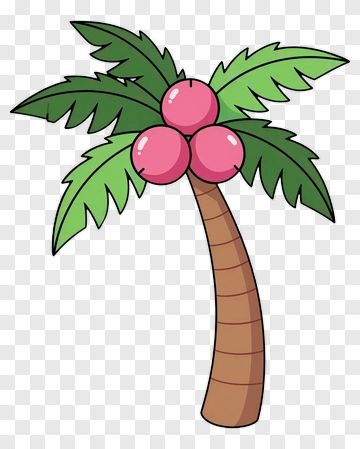 Cartoon Palm Tree With Pink Fruit PNG