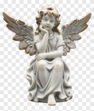 Angel Figurine Sitting Thoughtfully PNG