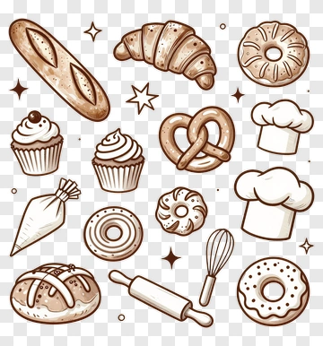 Bakery Elements And Pastries Collection PNG