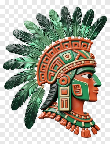 Aztec Warrior Head With Feathered Headdress PNG