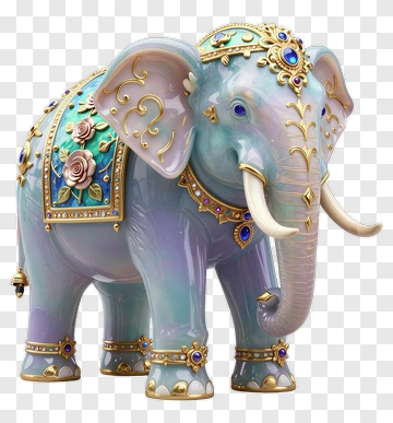 Decorative Elephant With Floral Patterns And Gems PNG