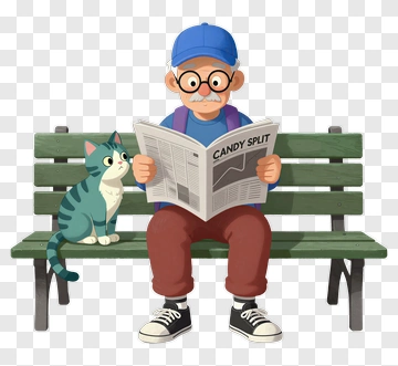 Elderly Man Reading A Newspaper With A Cat PNG