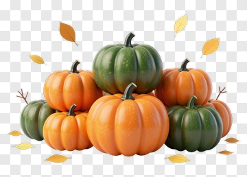 Colorful Pumpkin Stack With Autumn Leaves PNG