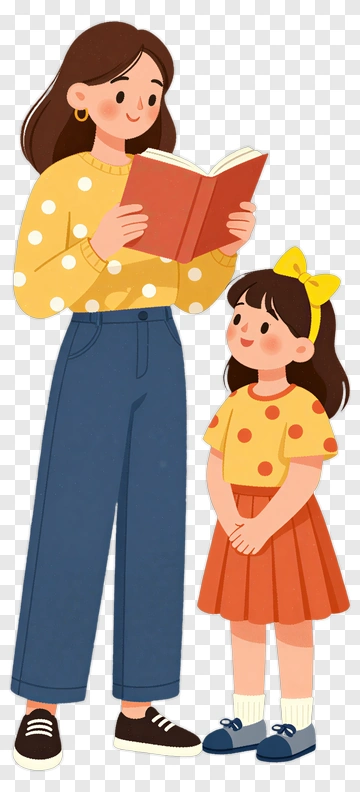 Mother Reading To Daughter PNG