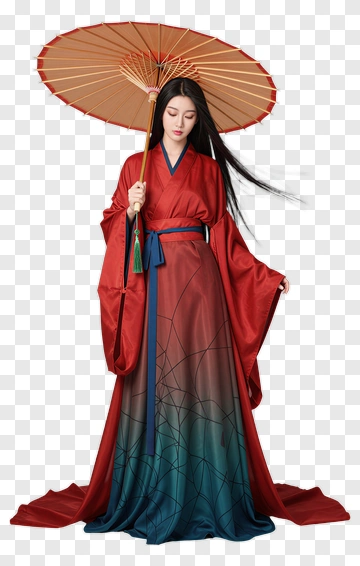 Woman In Traditional Kimono With Umbrella PNG