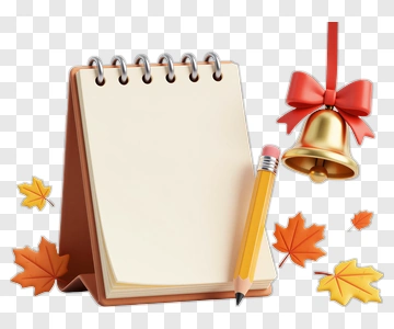 Autumn Notepad With Pencil And Bell PNG