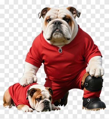 Bulldogs Wearing Red Sports Outfits PNG