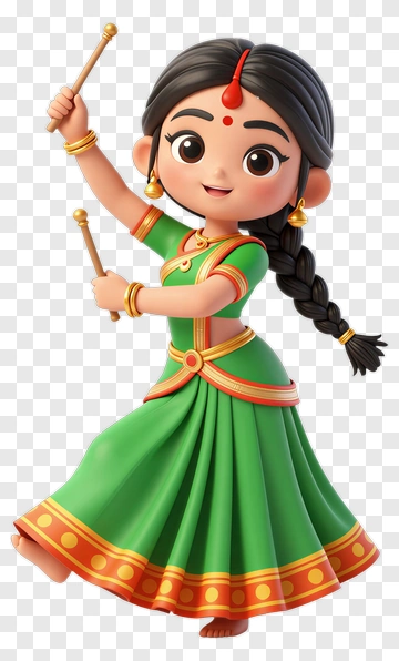 Cartoon Girl Dancing In A Green Dress PNG