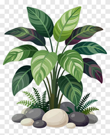 Green Plant With Rocks And Ferns PNG