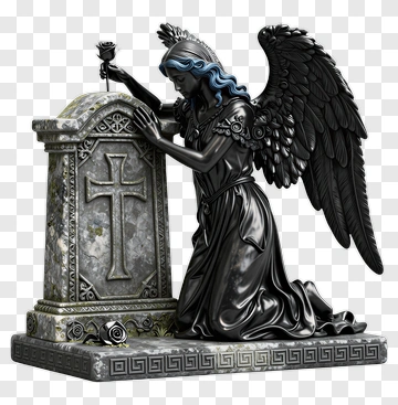 Angel Mourning At A Grave Marker PNG
