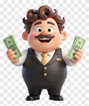 Cartoon Businessman Holding Money PNG