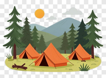 Camping Tents In A Forest Landscape PNG