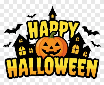 Happy Halloween Pumpkin With Haunted House And Bats PNG