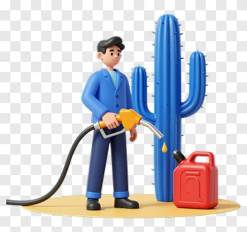 Man Filling Gas Canister Next To A Cactus PNG