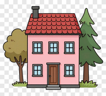 Cartoon House With Trees PNG