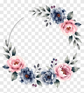 Watercolor Floral Wreath With Pink And Blue Flowers PNG