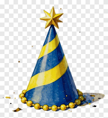 Party Hat With Blue And Yellow Stripes PNG
