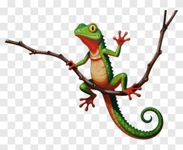 Cartoon Gecko On A Branch PNG