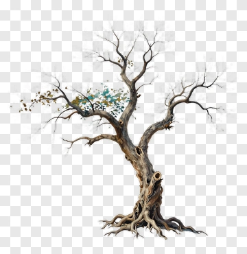 Tree With Exposed Roots And Sparse Leaves PNG