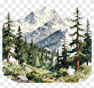 Mountain Landscape With Pine Trees PNG