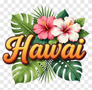 Hawaiian Floral Design With Hibiscus Flowers PNG