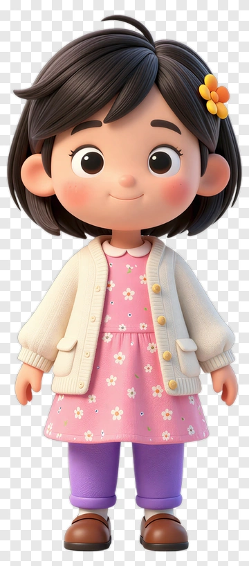 Cartoon Girl With Flower In Hair PNG