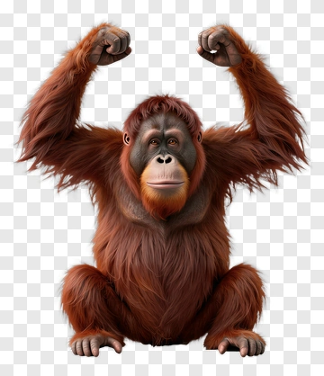 Realistic Orangutan With Raised Arms PNG