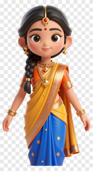 3D Girl In Traditional Indian Saree PNG