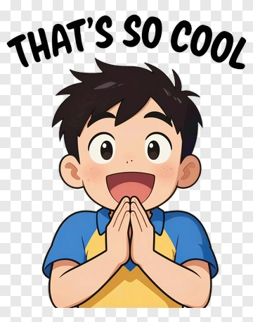 Cartoon Boy Exclaiming That's So Cool PNG