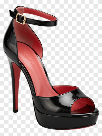 Black High Heel Sandal With Red Interior PNG