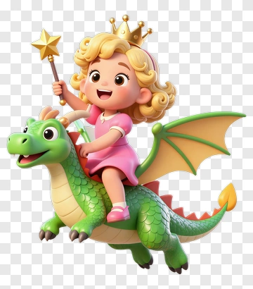 Girl Riding A Cartoon Dragon PNG