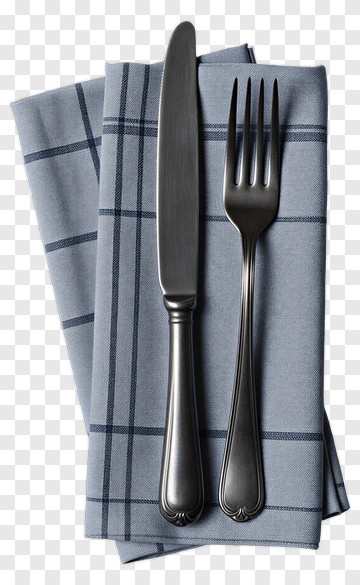 Knife And Fork On A Blue Checkered Napkin PNG