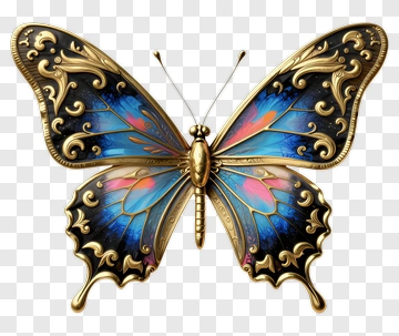 Ornate Butterfly With Blue And Pink Wings PNG