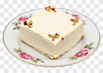 Creamy Dessert Slice On Floral Plate PNG
