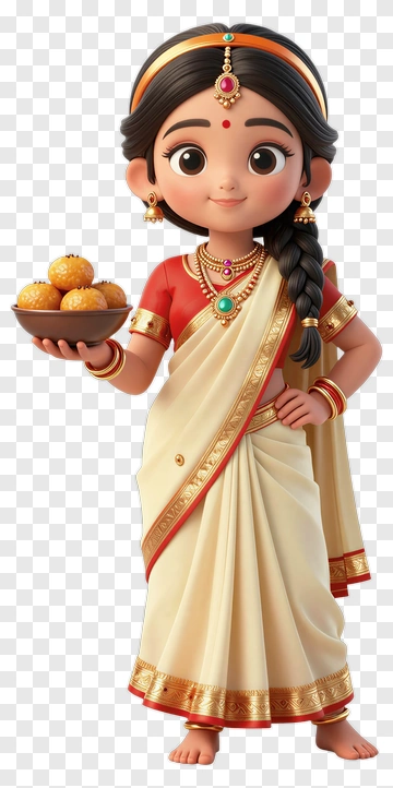 Girl Holding A Plate Of Sweets In Traditional Attire PNG