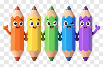 Colorful Cartoon Crayons With Smiling Faces PNG