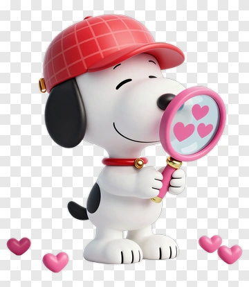 Cartoon Dog Holding A Magnifying Glass With Hearts PNG
