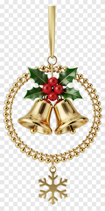 Christmas Bells With Holly And Snowflake Ornament PNG