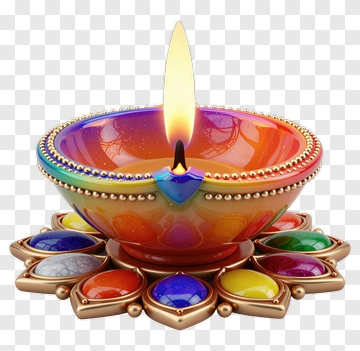 Colorful Diya With Flame PNG