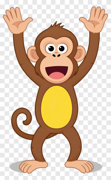 Cartoon Monkey With Arms Raised PNG