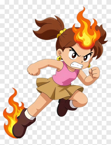 Cartoon Girl Running With Flames PNG