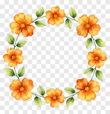 Watercolor Orange Flower Wreath PNG